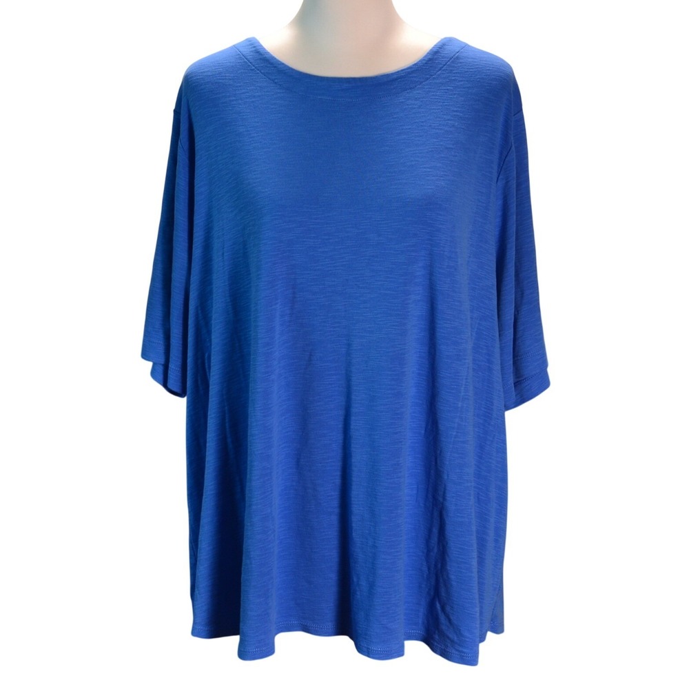 J.Jill Pima Slub Elbow Sleeve Tee 3X casual Soft travel spring Blue Cotton Comfy